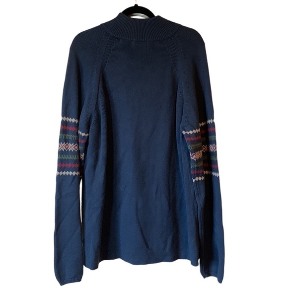 NWOT St. John’s Bay Fair Isle Sweater XL Navy Cotton Quarter Zip Pullover Knit - Picture 2 of 13